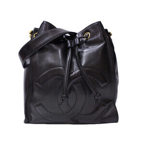 Chanel shoulder drawstring bag Black card